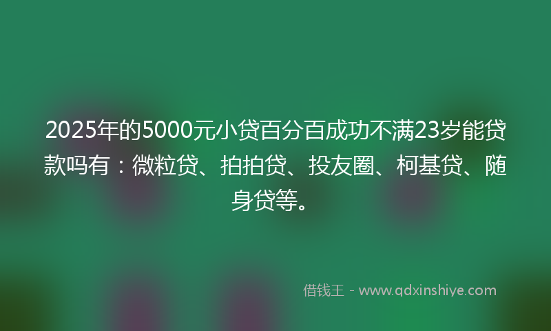 2025年的5000元小贷百分百成功不满23岁能贷款吗有：微粒贷、拍拍贷、投友圈、柯基贷、随身贷等。