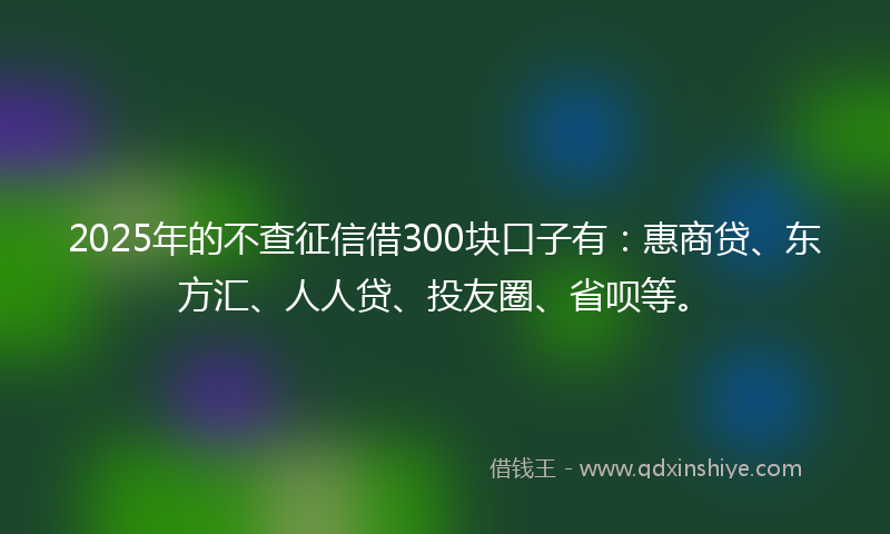 2025年的不查征信借300块口子有：惠商贷、东方汇、人人贷、投友圈、省呗等。