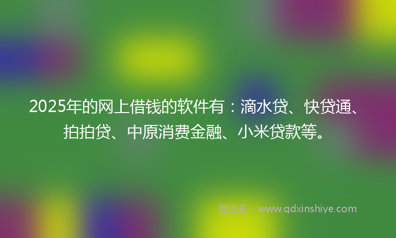 2025年的网上借钱的软件有：滴水贷、快贷通、拍拍贷、中原消费金融、小米贷款等。