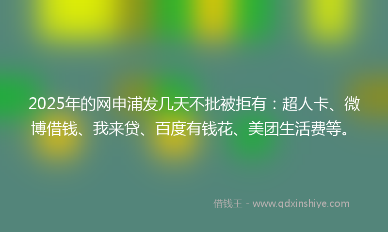 2025年的网申浦发几天不批被拒有：超人卡、微博借钱、我来贷、百度有钱花、美团生活费等。