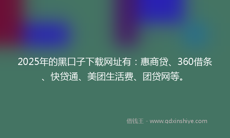 2025年的黑口子下载网址有：惠商贷、360借条、快贷通、美团生活费、团贷网等。