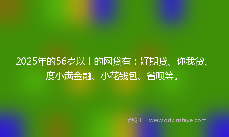 2025年的56岁以上的网贷有：好期贷、你我贷、度小满金融、小花钱包、省呗等。