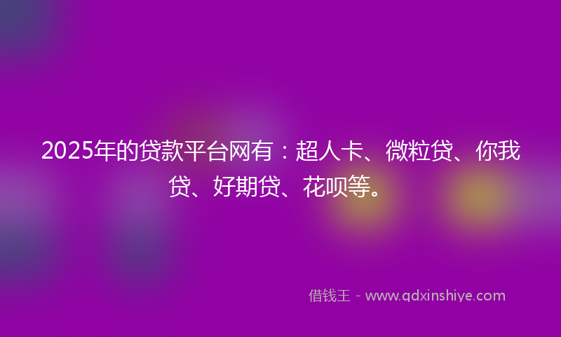 2025年的贷款平台网有：超人卡、微粒贷、你我贷、好期贷、花呗等。