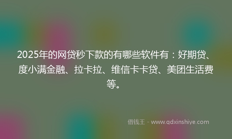 2025年的网贷秒下款的有哪些软件有：好期贷、度小满金融、拉卡拉、维信卡卡贷、美团生活费等。