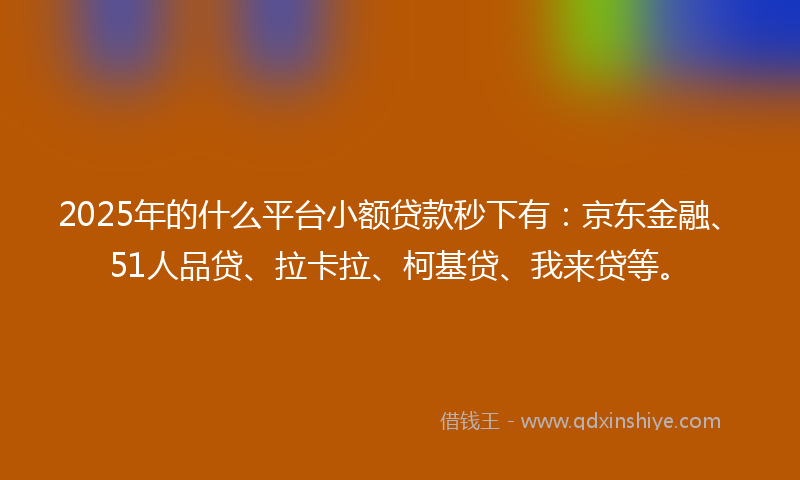 2025年的什么平台小额贷款秒下有：京东金融、51人品贷、拉卡拉、柯基贷、我来贷等。