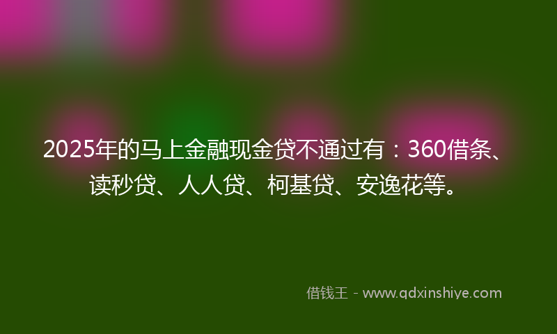 2025年的马上金融现金贷不通过有：360借条、读秒贷、人人贷、柯基贷、安逸花等。