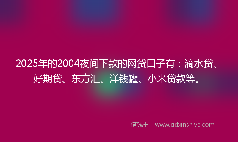 2025年的2004夜间下款的网贷口子有：滴水贷、好期贷、东方汇、洋钱罐、小米贷款等。