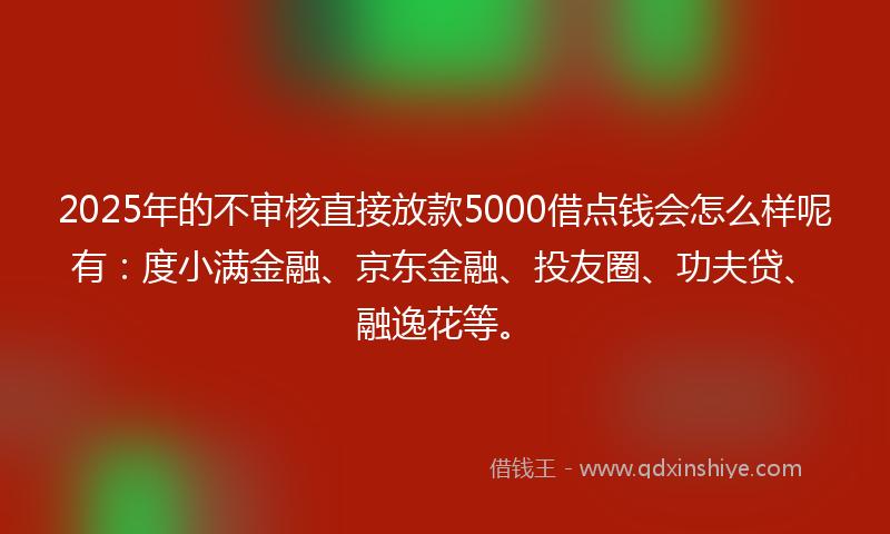 2025年的不审核直接放款5000借点钱会怎么样呢有：度小满金融、京东金融、投友圈、功夫贷、融逸花等。