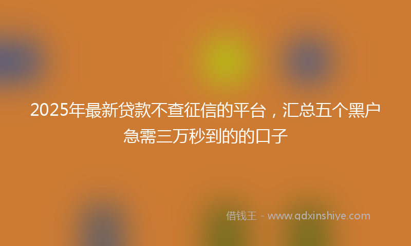 2025年最新贷款不查征信的平台，汇总五个黑户急需三万秒到的的口子