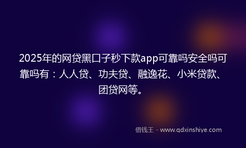 2025年的网贷黑口子秒下款app可靠吗安全吗可靠吗有：人人贷、功夫贷、融逸花、小米贷款、团贷网等。