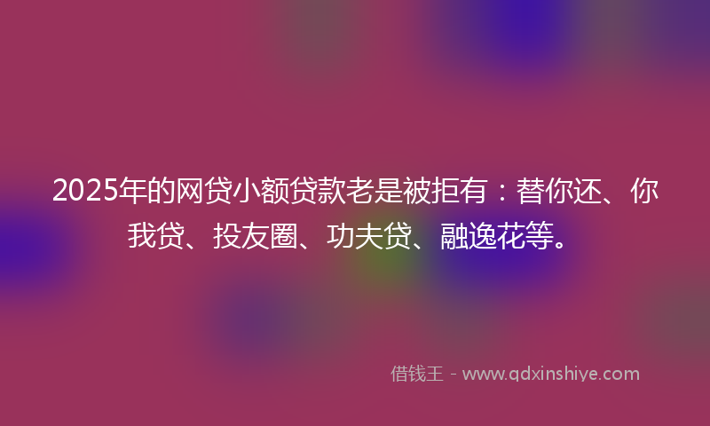 2025年的网贷小额贷款老是被拒有：替你还、你我贷、投友圈、功夫贷、融逸花等。