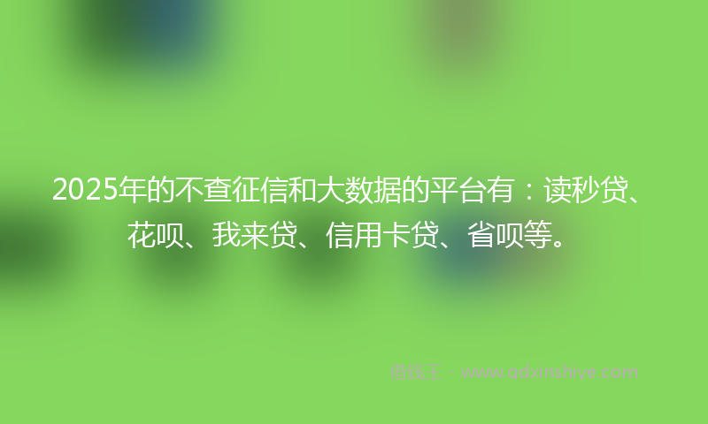 2025年的不查征信和大数据的平台有：读秒贷、花呗、我来贷、信用卡贷、省呗等。