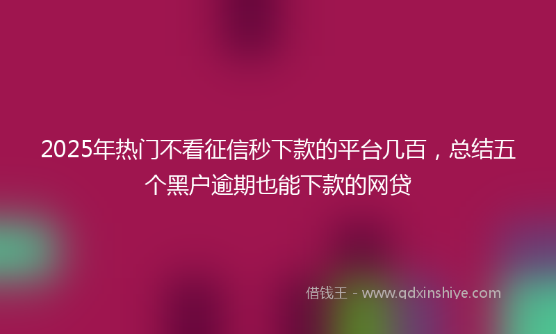 2025年热门不看征信秒下款的平台几百，总结五个黑户逾期也能下款的网贷