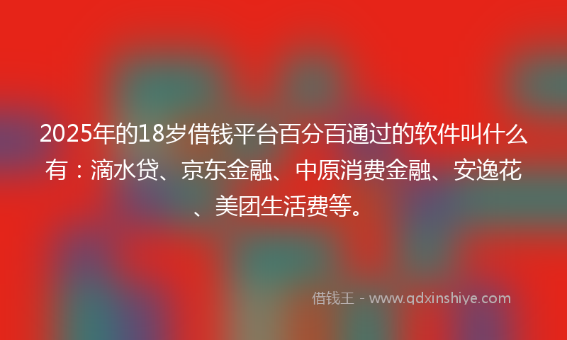 2025年的18岁借钱平台百分百通过的软件叫什么有：滴水贷、京东金融、中原消费金融、安逸花、美团生活费等。