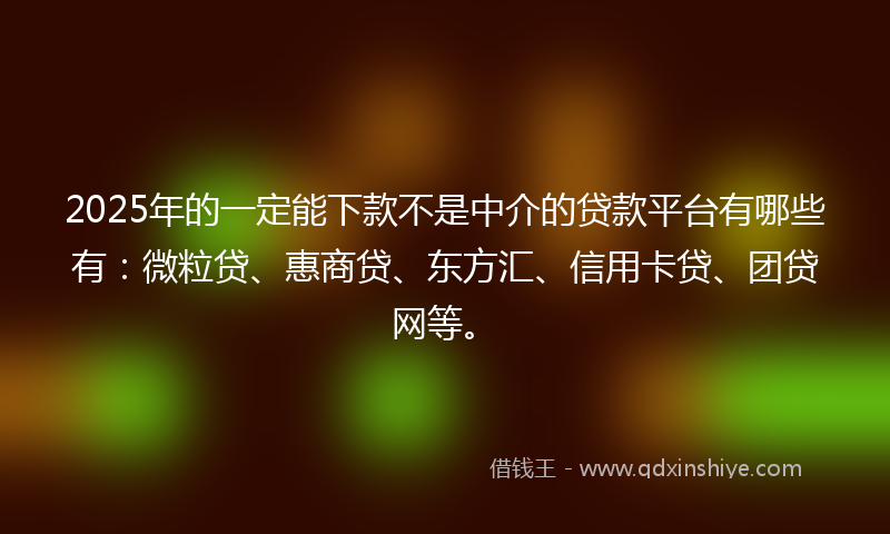 2025年的一定能下款不是中介的贷款平台有哪些有：微粒贷、惠商贷、东方汇、信用卡贷、团贷网等。