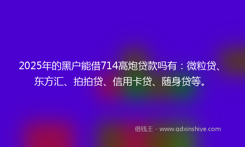 2025年的黑户能借714高炮贷款吗有：微粒贷、东方汇、拍拍贷、信用卡贷、随身贷等。