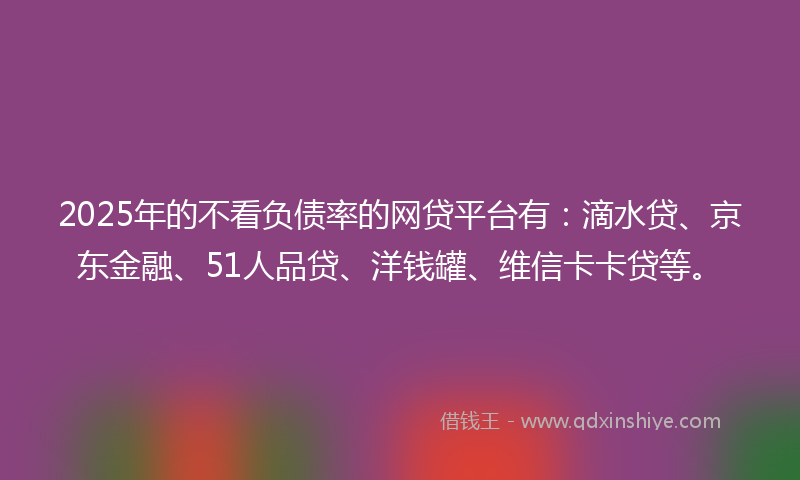 2025年的不看负债率的网贷平台有：滴水贷、京东金融、51人品贷、洋钱罐、维信卡卡贷等。