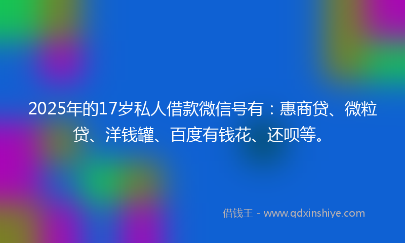 2025年的17岁私人借款微信号有：惠商贷、微粒贷、洋钱罐、百度有钱花、还呗等。