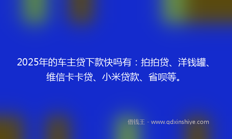 2025年的车主贷下款快吗有：拍拍贷、洋钱罐、维信卡卡贷、小米贷款、省呗等。