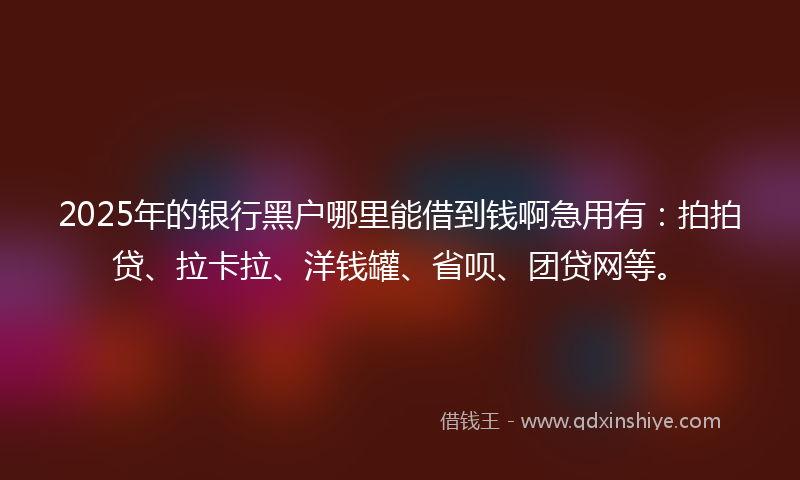2025年的银行黑户哪里能借到钱啊急用有：拍拍贷、拉卡拉、洋钱罐、省呗、团贷网等。