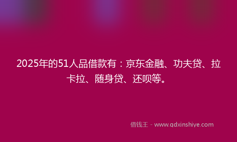 2025年的51人品借款有：京东金融、功夫贷、拉卡拉、随身贷、还呗等。