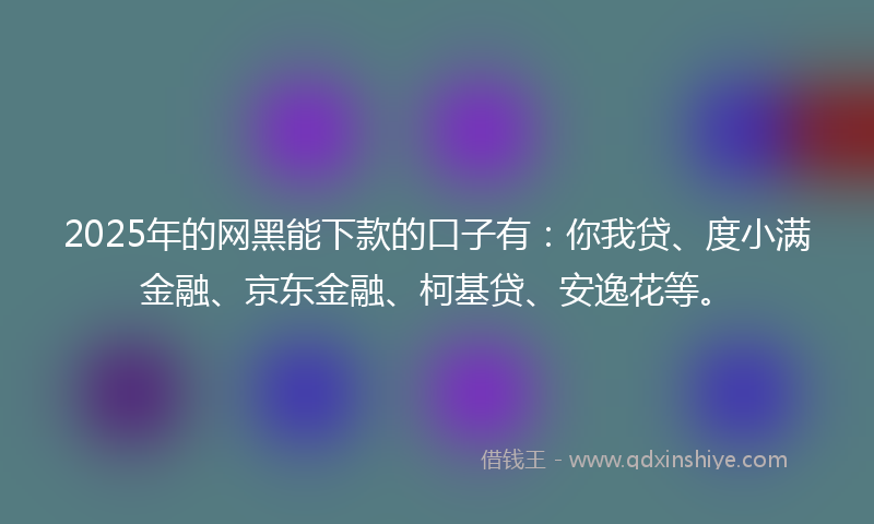 2025年的网黑能下款的口子有：你我贷、度小满金融、京东金融、柯基贷、安逸花等。