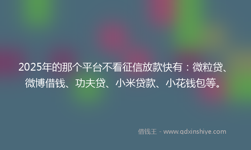 2025年的那个平台不看征信放款快有：微粒贷、微博借钱、功夫贷、小米贷款、小花钱包等。