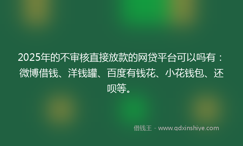 2025年的不审核直接放款的网贷平台可以吗有：微博借钱、洋钱罐、百度有钱花、小花钱包、还呗等。
