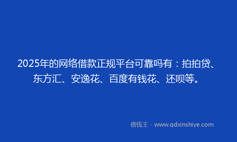2025年的网络借款正规平台可靠吗有：拍拍贷、东方汇、安逸花、百度有钱花、还呗等。