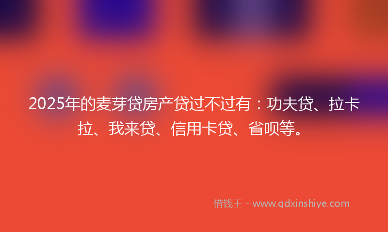 2025年的麦芽贷房产贷过不过有：功夫贷、拉卡拉、我来贷、信用卡贷、省呗等。