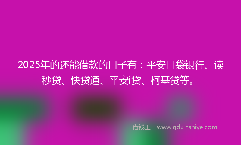 2025年的还能借款的口子有：平安口袋银行、读秒贷、快贷通、平安i贷、柯基贷等。