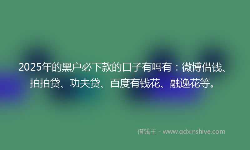 2025年的黑户必下款的口子有吗有：微博借钱、拍拍贷、功夫贷、百度有钱花、融逸花等。