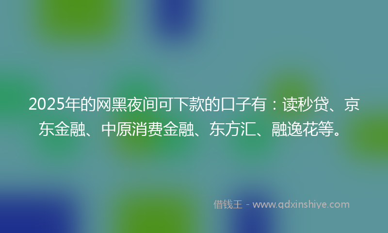 2025年的网黑夜间可下款的口子有：读秒贷、京东金融、中原消费金融、东方汇、融逸花等。