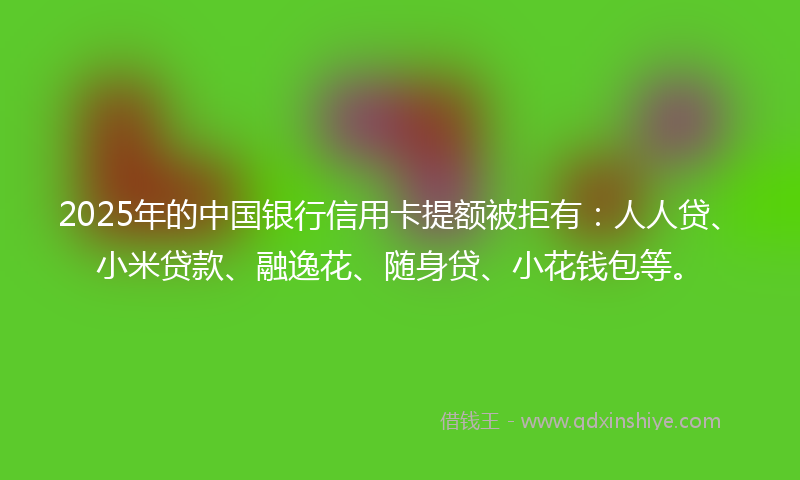 2025年的中国银行信用卡提额被拒有：人人贷、小米贷款、融逸花、随身贷、小花钱包等。