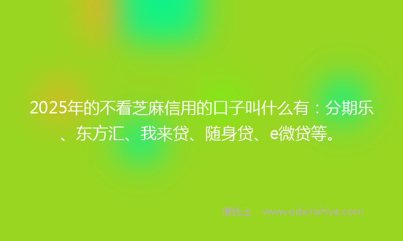 2025年的不看芝麻信用的口子叫什么有：分期乐、东方汇、我来贷、随身贷、e微贷等。