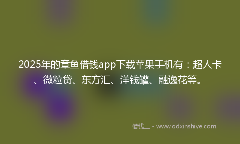 2025年的章鱼借钱app下载苹果手机有：超人卡、微粒贷、东方汇、洋钱罐、融逸花等。