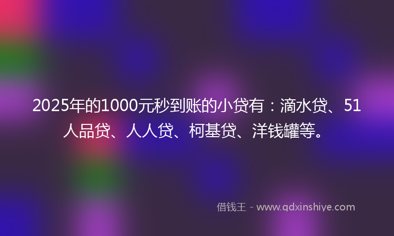 2025年的1000元秒到账的小贷有：滴水贷、51人品贷、人人贷、柯基贷、洋钱罐等。