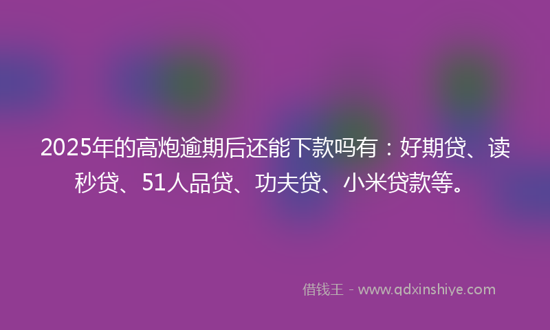 2025年的高炮逾期后还能下款吗有：好期贷、读秒贷、51人品贷、功夫贷、小米贷款等。