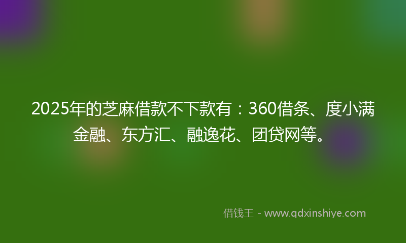 2025年的芝麻借款不下款有：360借条、度小满金融、东方汇、融逸花、团贷网等。