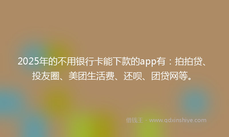 2025年的不用银行卡能下款的app有：拍拍贷、投友圈、美团生活费、还呗、团贷网等。