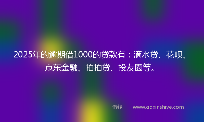 2025年的逾期借1000的贷款有：滴水贷、花呗、京东金融、拍拍贷、投友圈等。