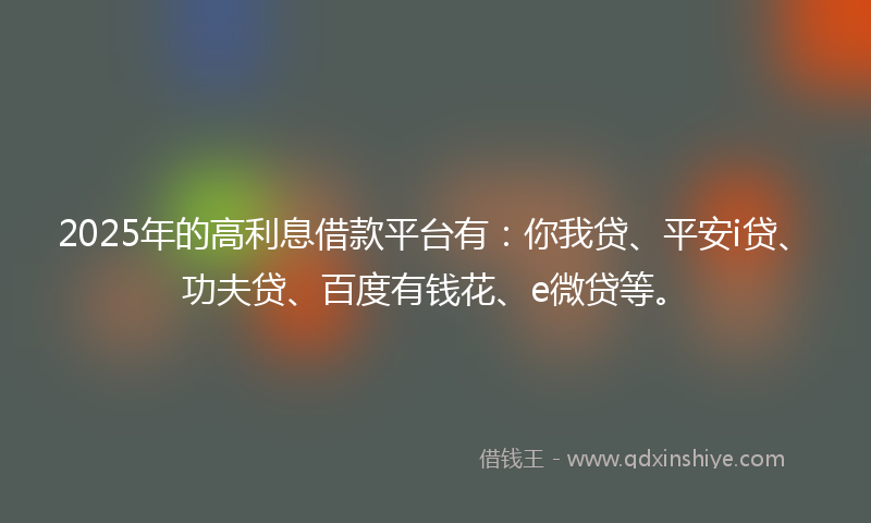 2025年的高利息借款平台有：你我贷、平安i贷、功夫贷、百度有钱花、e微贷等。