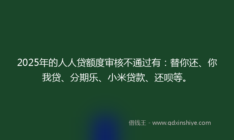 2025年的人人贷额度审核不通过有：替你还、你我贷、分期乐、小米贷款、还呗等。