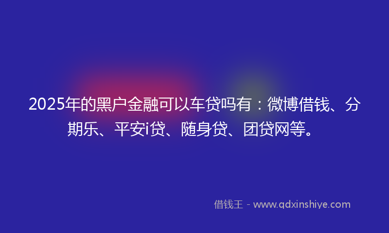 2025年的黑户金融可以车贷吗有：微博借钱、分期乐、平安i贷、随身贷、团贷网等。