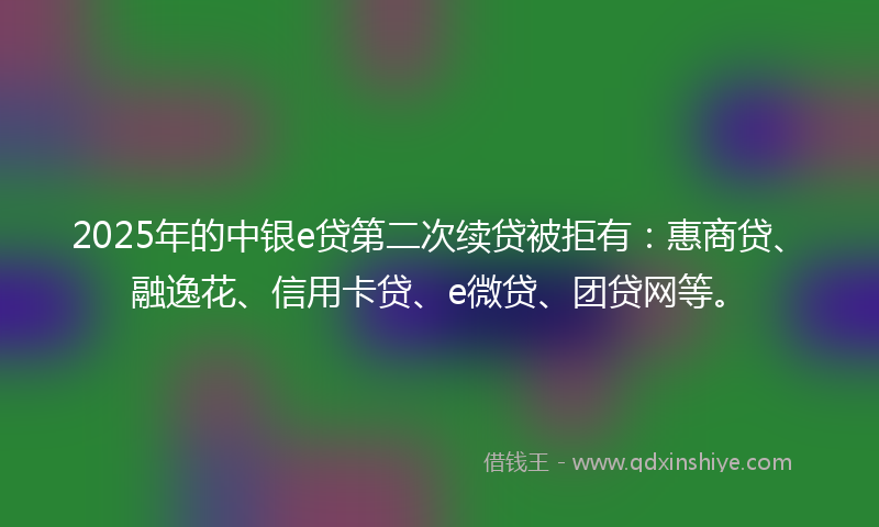 2025年的中银e贷第二次续贷被拒有：惠商贷、融逸花、信用卡贷、e微贷、团贷网等。