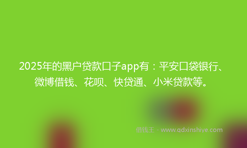 2025年的黑户贷款口子app有：平安口袋银行、微博借钱、花呗、快贷通、小米贷款等。
