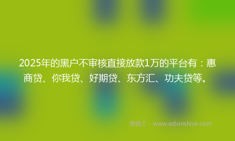 2025年的黑户不审核直接放款1万的平台有：惠商贷、你我贷、好期贷、东方汇、功夫贷等。