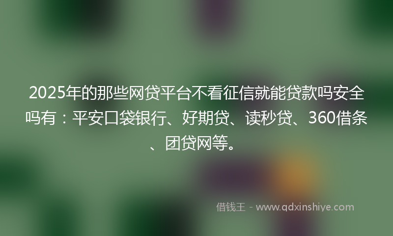 2025年的那些网贷平台不看征信就能贷款吗安全吗有：平安口袋银行、好期贷、读秒贷、360借条、团贷网等。