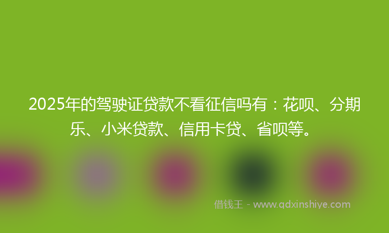 2025年的驾驶证贷款不看征信吗有：花呗、分期乐、小米贷款、信用卡贷、省呗等。