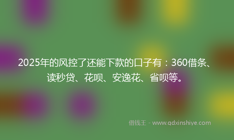 2025年的风控了还能下款的口子有：360借条、读秒贷、花呗、安逸花、省呗等。